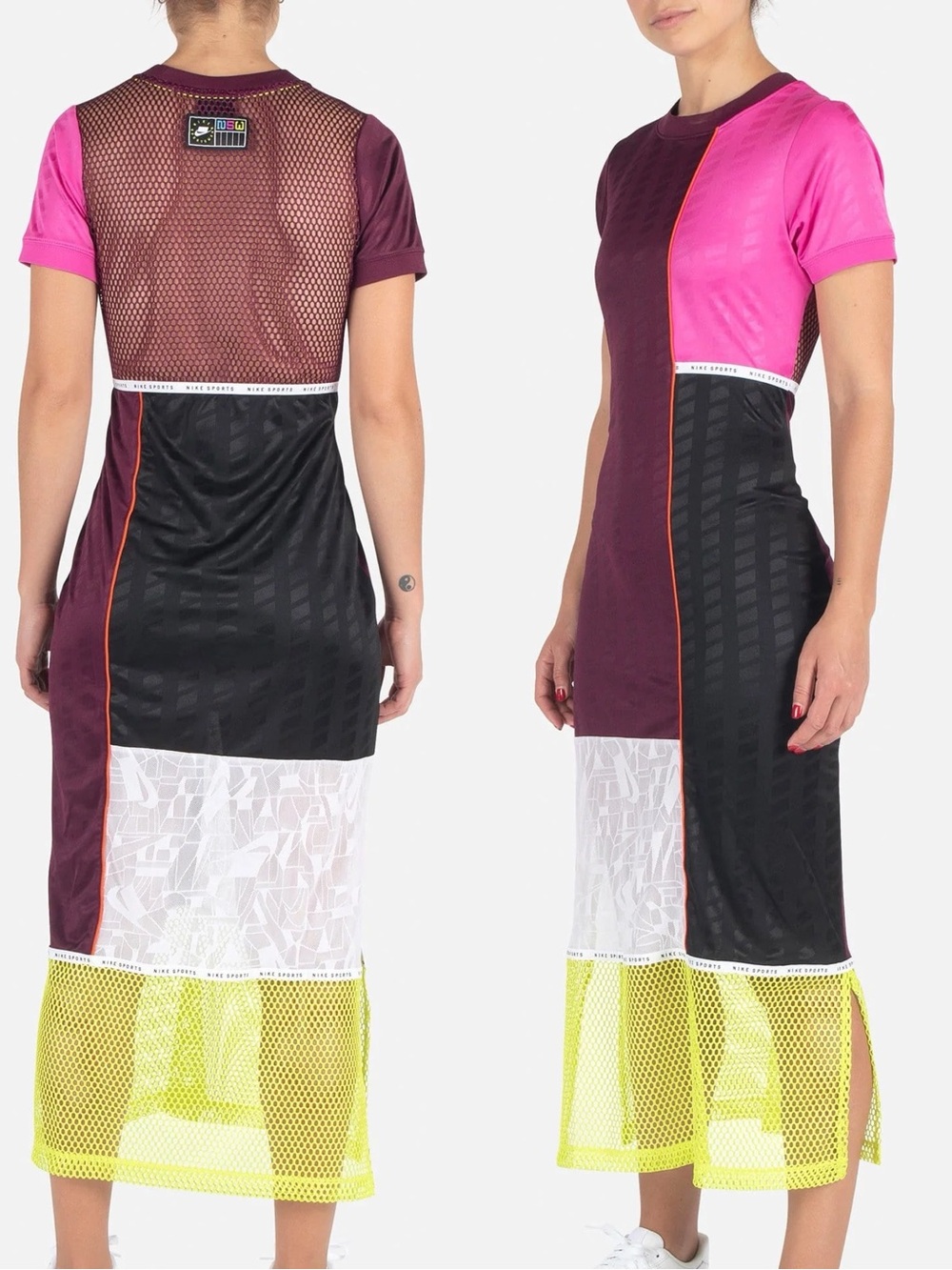 Nike Colorblock Maxi Dress in Pink, Purple, Black & Lime